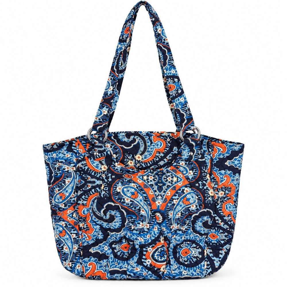 Vera Bradley Quilted Fabric Blue Orange Paisley Tote Bag Purse Zip Top NEW